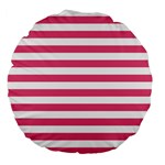 Horizontal Stripes - White and Dark Pink Large 18  Premium Flano Round Cushion