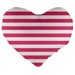 Horizontal Stripes - White and Dark Pink Large 19  Premium Heart Shape Cushion