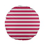 Horizontal Stripes - White and Dark Pink Standard 15  Premium Flano Round Cushion