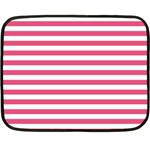 Horizontal Stripes - White and Dark Pink Double Sided Fleece Blanket (Mini)