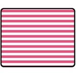 Horizontal Stripes - White and Dark Pink Double Sided Fleece Blanket (Medium) (Two Sides)