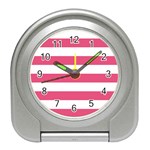 Horizontal Stripes - White and Dark Pink Desk Alarm Clock