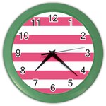 Horizontal Stripes - White and Dark Pink Color Wall Clock