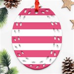 Horizontal Stripes - White and Dark Pink Oval Filigree Ornament (Two Sides)