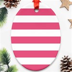 Horizontal Stripes - White and Dark Pink Oval Ornament (Two Sides)