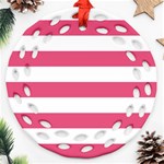 Horizontal Stripes - White and Dark Pink Round Filigree Ornament (Two Sides)