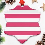 Horizontal Stripes - White and Dark Pink Snowflake Ornament (Two Sides)