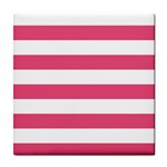 Horizontal Stripes - White and Dark Pink Tile Coaster