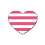 Horizontal Stripes - White and Dark Pink Heart Coaster (4 pack)