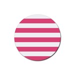Horizontal Stripes - White and Dark Pink Rubber Round Coaster (4 pack)