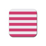 Horizontal Stripes - White and Dark Pink Rubber Coaster (Square)