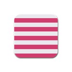 Horizontal Stripes - White and Dark Pink Rubber Square Coaster (4 pack)