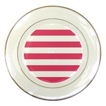 Horizontal Stripes - White and Dark Pink Porcelain Plate