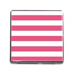 Horizontal Stripes - White and Dark Pink Memory Card Reader (Square)