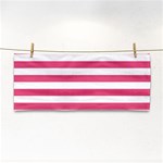 Horizontal Stripes - White and Dark Pink Hand Towel