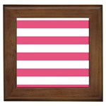 Horizontal Stripes - White and Dark Pink Framed Tile