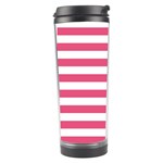 Horizontal Stripes - White and Dark Pink Travel Tumbler