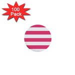 Horizontal Stripes - White and Dark Pink 1  Mini Button (100 pack)