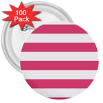 Horizontal Stripes - White and Dark Pink 3  Button (100 pack)
