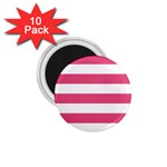 Horizontal Stripes - White and Dark Pink 1.75  Magnet (10 pack)