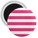 Horizontal Stripes - White and Dark Pink 3  Magnet