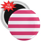 Horizontal Stripes - White and Dark Pink 3  Magnet (10 pack)