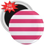 Horizontal Stripes - White and Dark Pink 3  Magnet (100 pack)