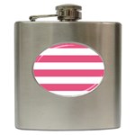 Horizontal Stripes - White and Dark Pink Hip Flask (6 oz)