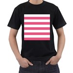 Horizontal Stripes - White and Dark Pink Men s T-Shirt (Black)