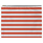 Horizontal Stripes - White and Tomato Red Cosmetic Bag (XXXL)