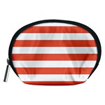 Horizontal Stripes - White and Tomato Red Accessory Pouch (Medium)