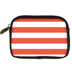 Horizontal Stripes - White and Tomato Red Digital Camera Leather Case