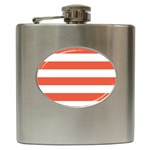 Horizontal Stripes - White and Tomato Red Hip Flask (6 oz)