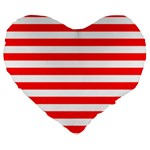 Horizontal Stripes - White and Ferrari Red Large 19  Premium Flano Heart Shape Cushion