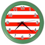 Horizontal Stripes - White and Ferrari Red Color Wall Clock