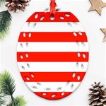 Horizontal Stripes - White and Ferrari Red Ornament (Bell) Ornament (Oval Filigree)