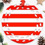 Horizontal Stripes - White and Ferrari Red Round Filigree Ornament (Two Sides)