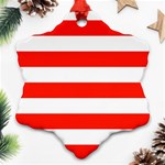 Horizontal Stripes - White and Ferrari Red Snowflake Ornament (Two Sides)