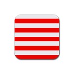 Horizontal Stripes - White and Ferrari Red Rubber Coaster (Square)