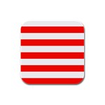 Horizontal Stripes - White and Ferrari Red Rubber Square Coaster (4 pack)