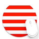 Horizontal Stripes - White and Ferrari Red Round Mousepad