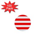 Horizontal Stripes - White and Ferrari Red 1  Mini Button (100 pack)