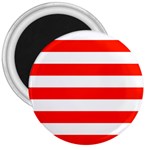 Horizontal Stripes - White and Ferrari Red 3  Magnet