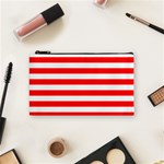 Horizontal Stripes - White and Red Cosmetic Bag (S)