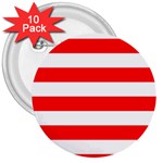 Horizontal Stripes - White and Red 3  Button (10 pack)
