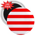 Horizontal Stripes - White and Red 3  Magnet (100 pack)