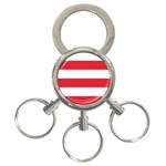 Horizontal Stripes - White and Alizarin Red 3-Ring Key Chain