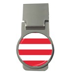 Horizontal Stripes - White and Alizarin Red Money Clip (Round)