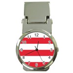 Horizontal Stripes - White and Alizarin Red Money Clip Watch