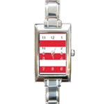 Horizontal Stripes - White and Alizarin Red Rectangle Italian Charm Watch
